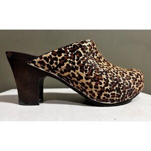Dansko Rae Leopard Print Pony Hair Heeled Clogs Shoes Womens Size 39 US 9